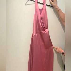 NEW: Long pink silk backless dress